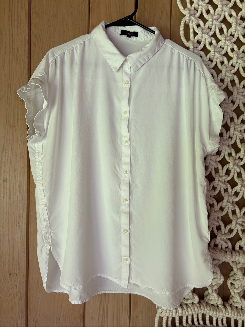 Quince White Short-Sleeve Button-Down Blouse